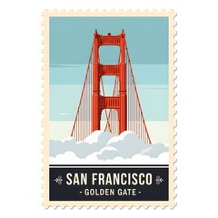 golden gate bridge san francisco stamp illustration © Isa