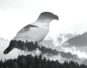 Silhouette of a bird-like shape with a landscape merged inside