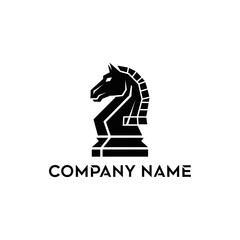Elegant Black Chess Knight Piece Logo Design for Strategic Business.