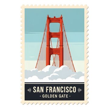 golden gate bridge san francisco stamp illustration