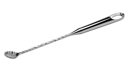 Shiny stainless steel bar spoon with a twisted shaft