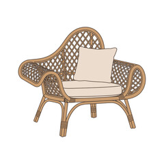 Elegant Rattan Armchair with Cushion and Pillow for Relaxing.