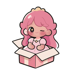 A cartoon girl with pink hair wearing a crown