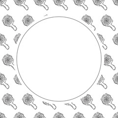 Hand drawn pizza circle frame, pizza background in doodle style