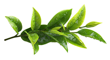 Obraz premium Close-up of fresh tea leaves on branch