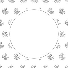Hand drawn pizza circle frame, pizza background in doodle style