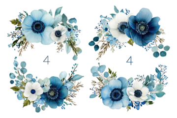 Two floral wreaths in shades of blue and white