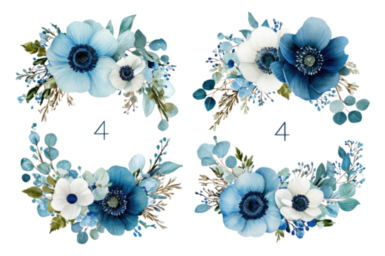Two floral wreaths in shades of blue and white