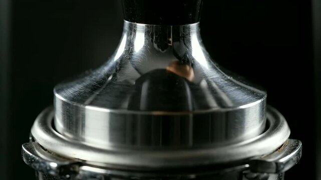 tamping fresh ground coffee for espresso preparation