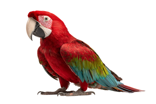 Majestic scarlet macaw showcasing vibrant plumage in captivating portrait a symphony of colors and textures embodying the allure of tropical avian life a stunning bird art