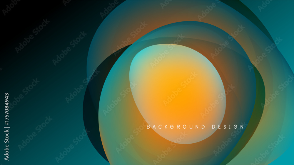 Poster abstract circles overlap, creating vibrant color gradients. orange, teal, black blend smoothly. mode
