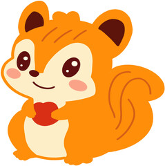 Adorable baby squirrel holding an acorn in its paws, cute autumn woodland creature vector for playful design and children’s decor