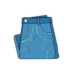 Folded Blue Jeans with White Stitching and Button Detail.