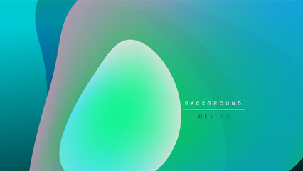 Abstract fluid shapes blend, creating vibrant teal, green gradients. Dark background emphasizes flowing forms, modern design element.