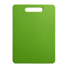 A vibrant green cutting board with a smooth surface and a handle for easy grip, designed in a sleek, modern style.