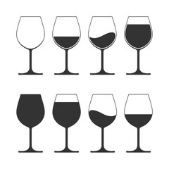 Clink glasses graphic icon. Cheers with two glasses with wine sign in the circle isolated on white background. Vector illustration