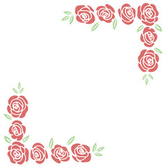 Corner floral design featuring red roses and green leaves creating a decorative frame element for design