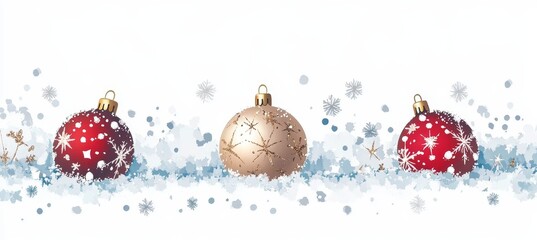 Dreamy Vintage Festive Border with Colorful Christmas Baubles and Snowflakes in a Holiday Background