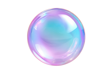 Spherical, iridescent bubble on stark black background