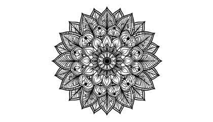 Intricate black and white floral symmetrical design on a white background