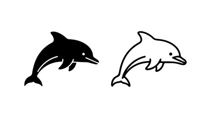 Fototapeta premium Dolphin outline and silhouette with transparent background