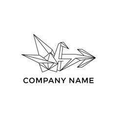 Geometric Origami Crane Logo Design with Arrow, Symbolizing Forward Movement and Precision.