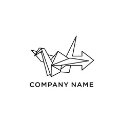 Geometric Origami Crane Logo Design with Arrow, Modern and Minimalist Style.