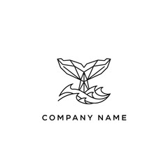 Geometric Whale Tail Above Waves Logo Design for Coastal Business.