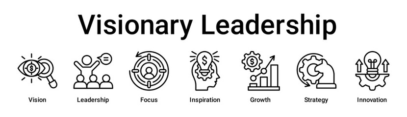 Visionary Leadership banner web icon vector illustration concept for business with icon of Vision, Leadership, Focus, Inspiration, Growth, Strategy.