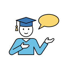 Graduation and Education Concept - Graduate with Speech Bubble Explaining Knowledge.