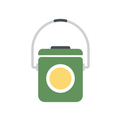 Green Cooler with Yellow Circle and Silver Handle Illustration.