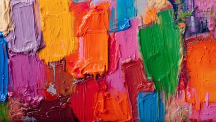 Vibrant abstract oil painting texture with thick impasto brushstrokes in a kaleidoscope of bold colors