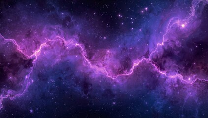Vibrant cosmic nebula swirls of purple and blue interstellar clouds with distant stars
