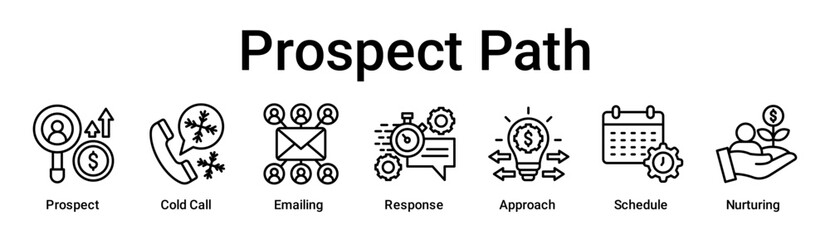 Prospect Path banner web icon vector illustration concept for business with icon of Prospect, Cold Call, Emailing, Response, Approach, Schedule.