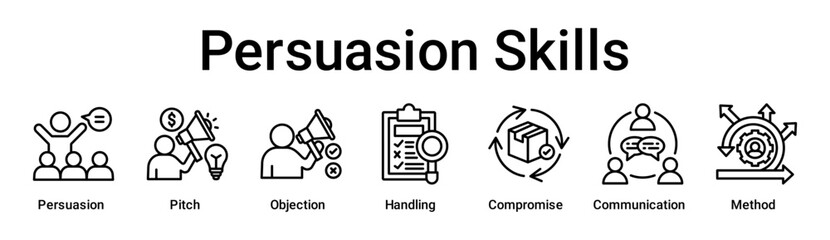 Persuasion Skills banner web icon vector illustration concept for business with icon of Persuasion, Pitch, Objection, Handling, Compromise, Communication.