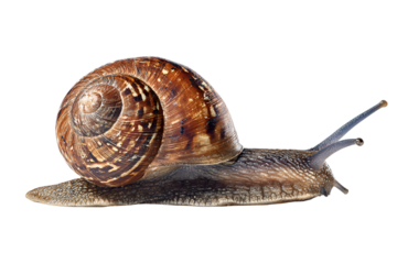 Detailed portrait of a garden snail featuring its textured shell and eye stalks moving slowly isolated showing its beauty in nature showcasing the wonder of small creatures