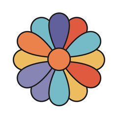 Vibrant Retro Daisy Flower Illustration with Multicolored Petals