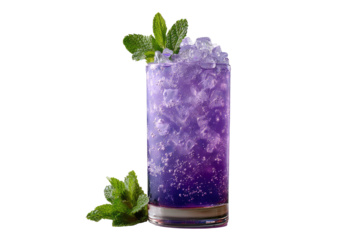 Purple drink with ice and mint garnish