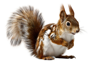 Adorable little squirrel with fluffy tail looking curiously isolated in clear studio shot showcasing natural beauty and detailed fur perfect image for nature lovers