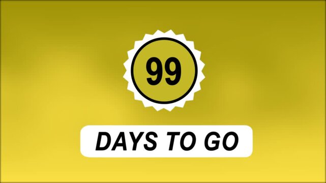 99 days to go exciting animated spinning countdown effect showcase against painted yellow smooth flowing fluid backdrop.