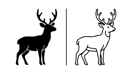 Naklejka premium Deer silhouette and outline with transparent background