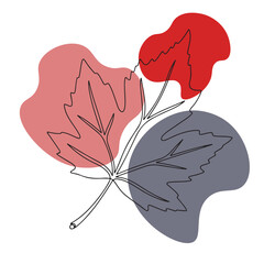 Minimal line art leaf illustration with abstract colorful shapes