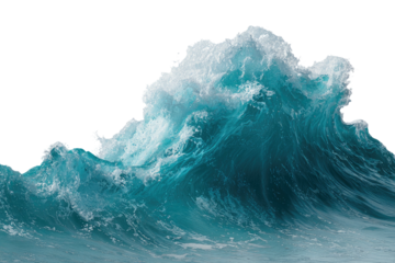 Crashing wave, white foam crests, against dark