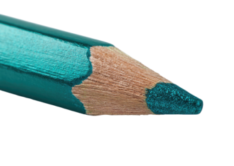 Teal sharpened pencil tip against stark black backdrop