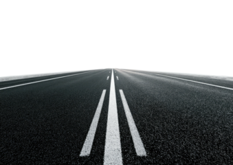 Asphalt road receding to dark sky with bright lane markings