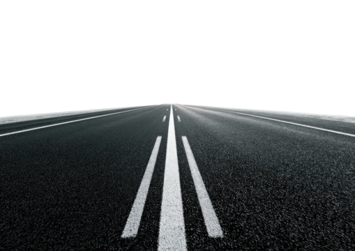 Asphalt road receding to dark sky with bright lane markings