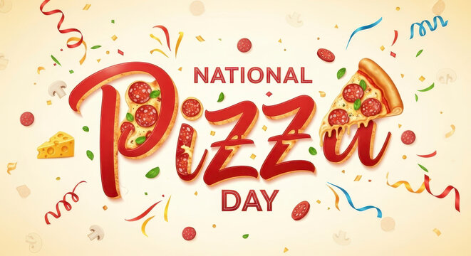 Colorful National Pizza Day celebration poster.