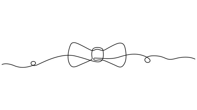 Minimalist continuous line drawing of a bow tie with trailing string