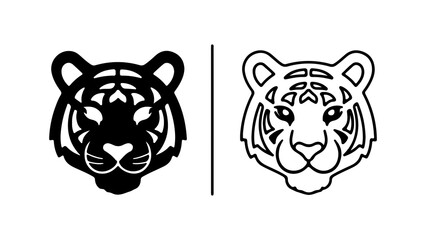 Tiger heads outline and solid with transparent background