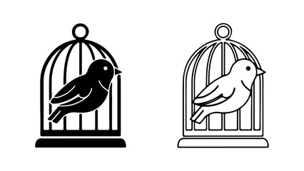 Bird in cage outline with transparent background